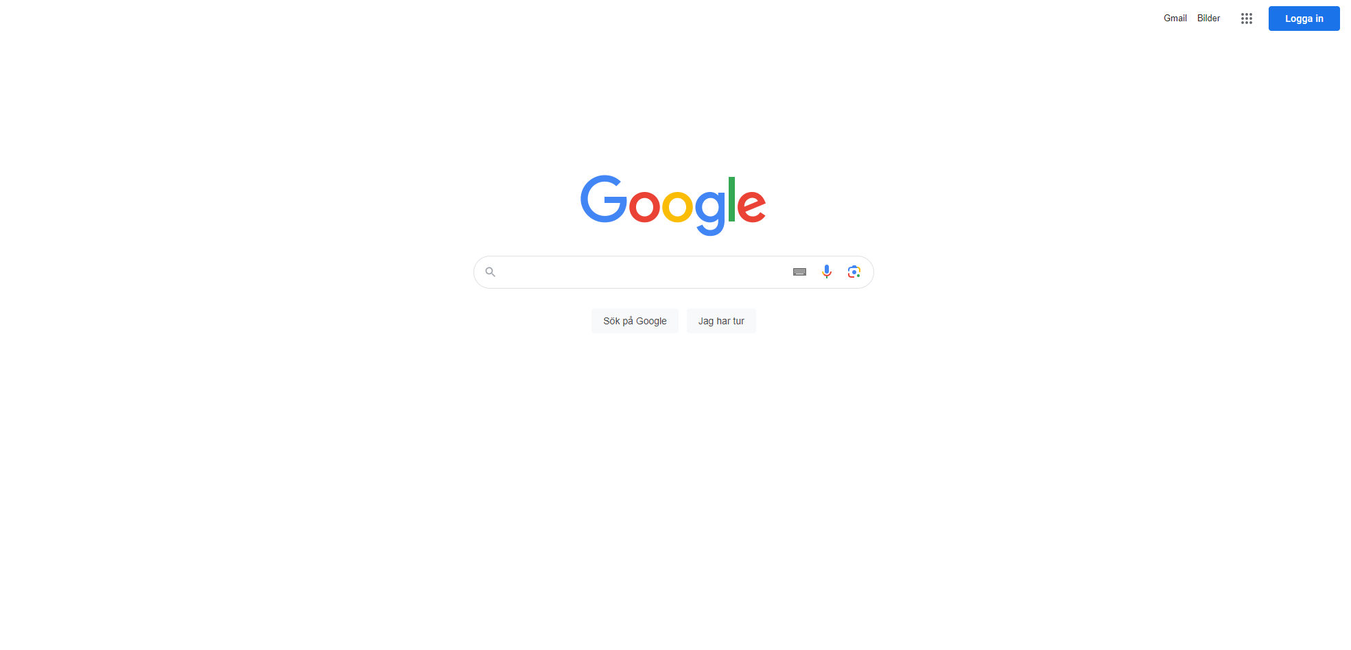 En skärmdump av google.se. Som exempel på minimalistisk design.