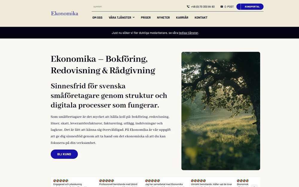 Skärmbild av Ekonomikas webbplats