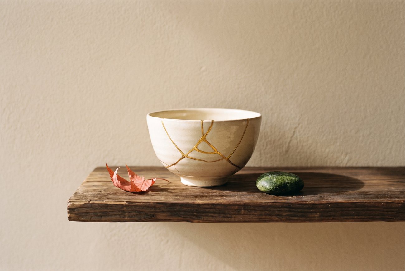 Kintsugi — japansk keramikskål lagad med guld, en metafor för att bygga om gamla sajter