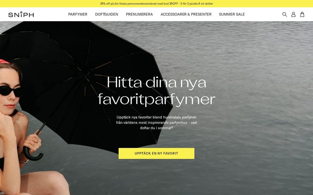 Skärmbild av Sniphs webbplats